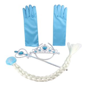 GenialES 4 Pcs Princess Dress Up Costume Accessories Gloves Braid Headband Blue Magic Wand For Birthday Halloween Carnival Party Cosplay Girls