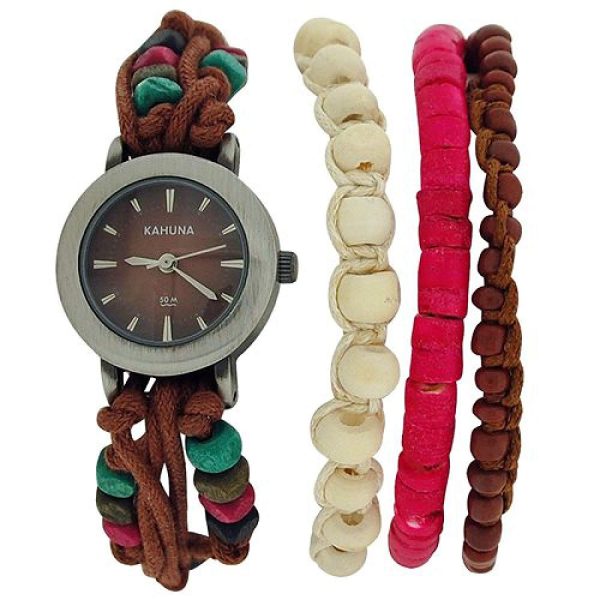Kahuna Ladies Brown String Bead Bracelet Watch