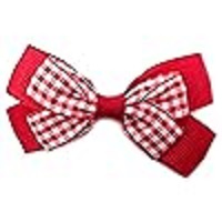 Pair of 2 GirlÂs Gingham Checked Ribbon Double Bow on a Beak Clip in Red