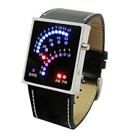 LED Watch Futuristic Japanese Style Multicolor LED Watch with black strap - tells time by Colourful Arcs of 29 individual LEDs