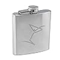Hip Flask Steel Stainless with Cocktail Glass Logo. Drink Gift