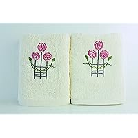 Charles Rennie Mackintosh Rose Designer 100% Cotton Embroidered Hand Towel Cream