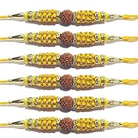 Pack of 6 NYGT Rudraksha with Ring Design Rakhi for Brother,Bhaiya,Bro Bracelet