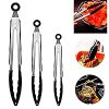JCGT Barbecue Clip,3 Pcs/Set BBQ Tongs Silicone Cover Handle Kitchen tools Salad Bread Serving Tongs Barbecue Clip Clamp Stainless Steel Food Tongs(black)