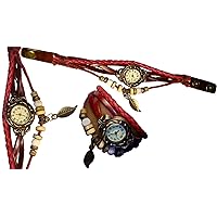 Chinkyboo 4 Colors Quartz Cool Weave Wrap Around Leather Bracelet Lady Woman Wrist Watch (Coffee)
